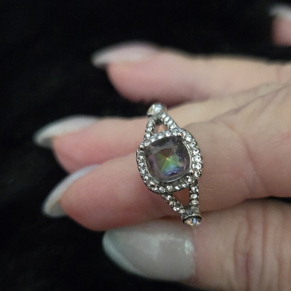 Mystic Topaz Halo Ring - Iridescent Size 9